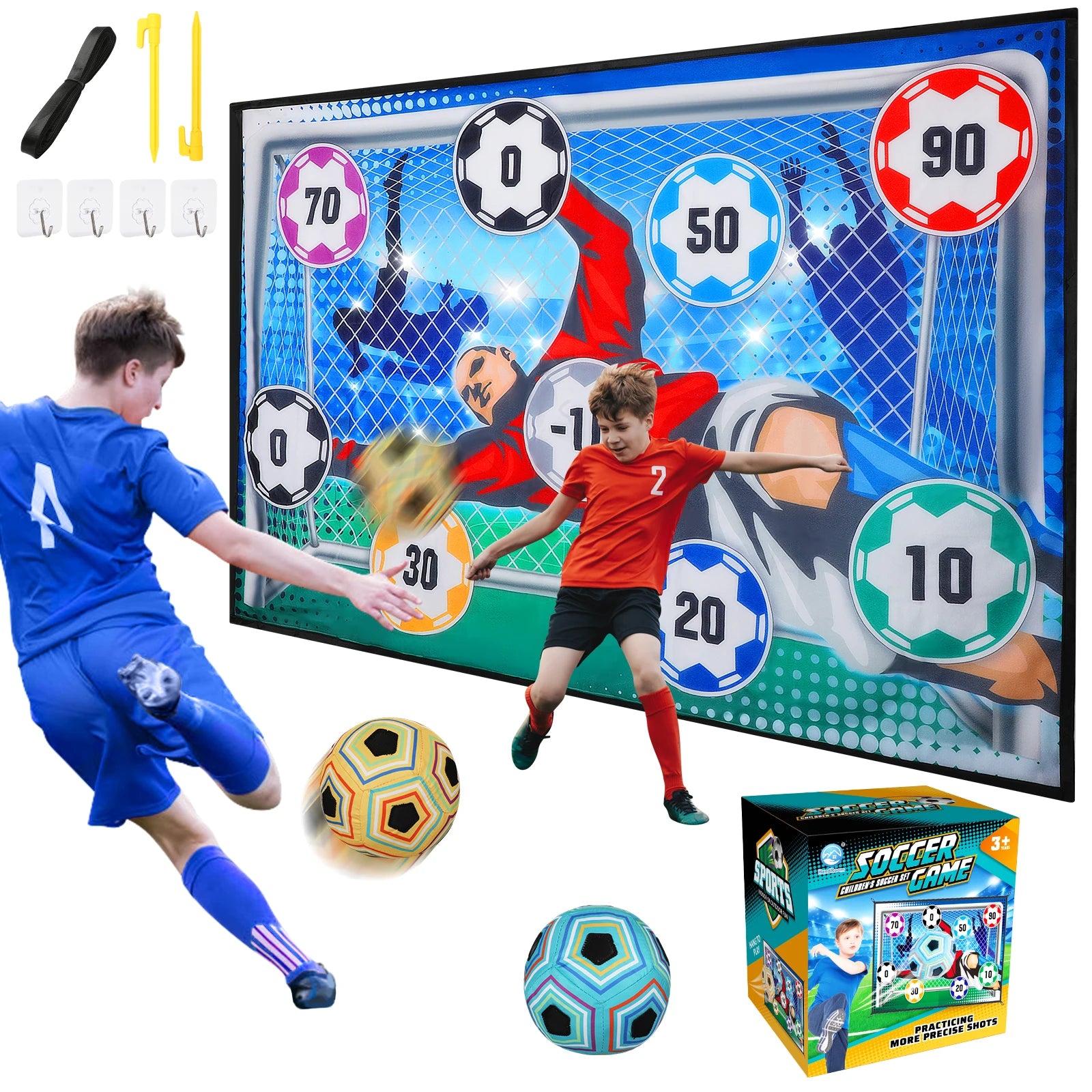 Kids Football Game Set Toss Soccer Goal Game with Velcro Balls Indoor Outdoor Toys