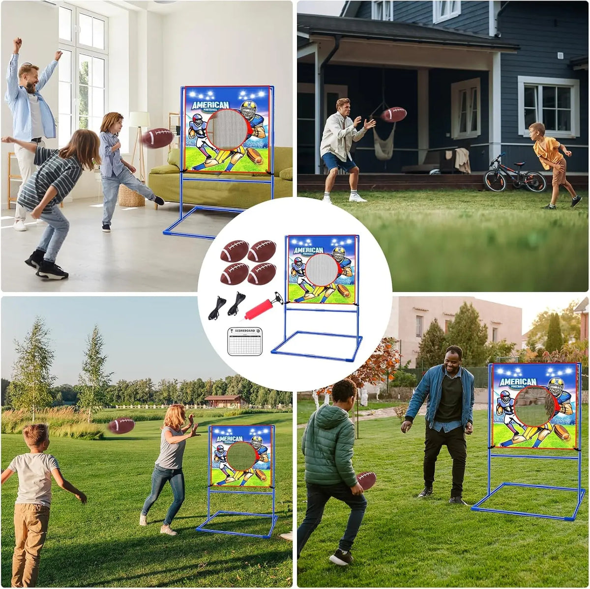 Football Throwing Target Games with 4 Inflatable Rugby Balls Garden Ba ...