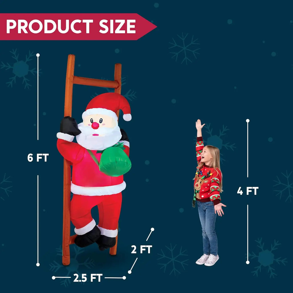 6ft Christmas Inflatable Decorations Climbing Santa Hanging with Light Holiday Decorations