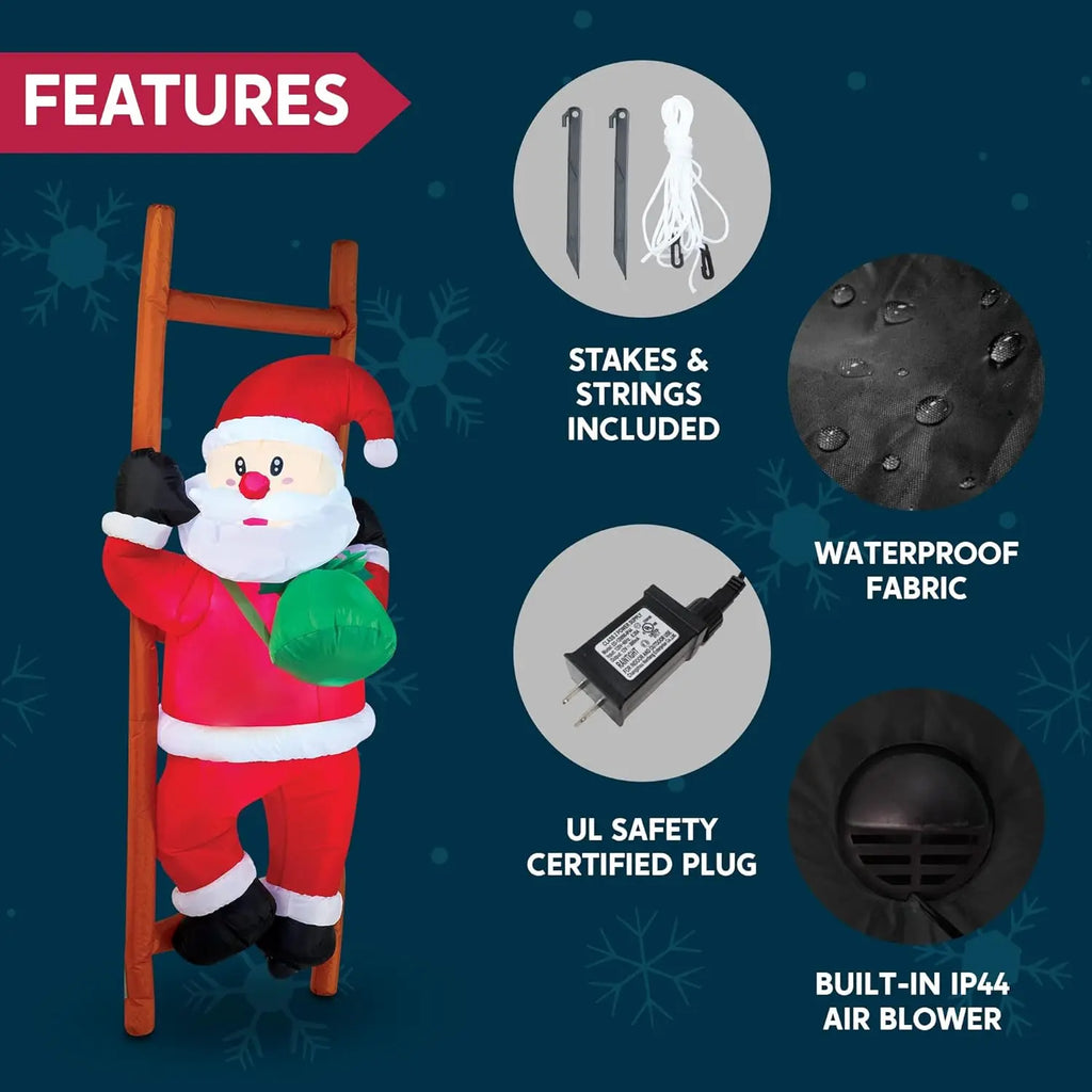 6ft Christmas Inflatable Decorations Climbing Santa Hanging with Light Holiday Decorations