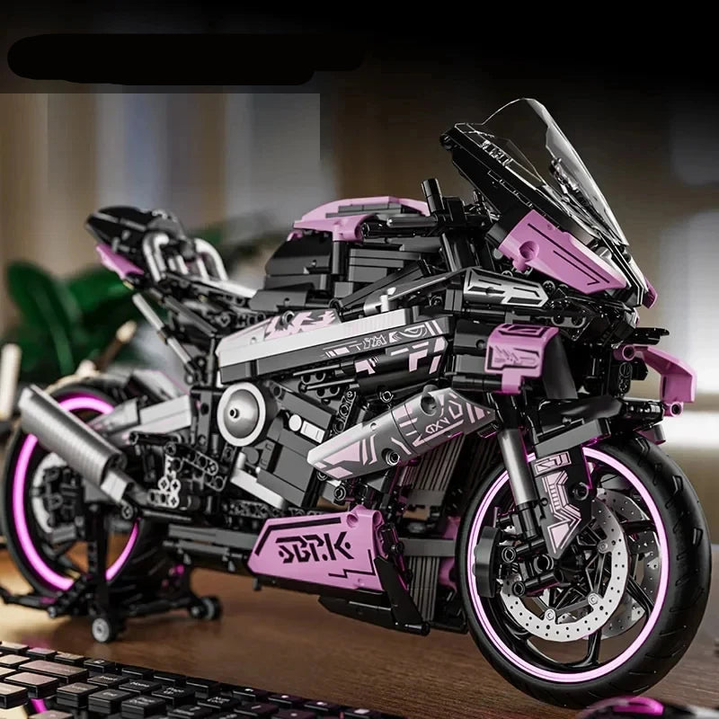 Motorcycle Building Blocks Kit Racing Motorcycle Model Desk Ornament for Kids and Adults