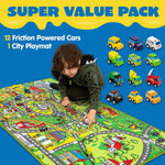 Kids City Map with 12 Cars Pull-Back Vehicle Set Play Track Rugs Holiday Gift