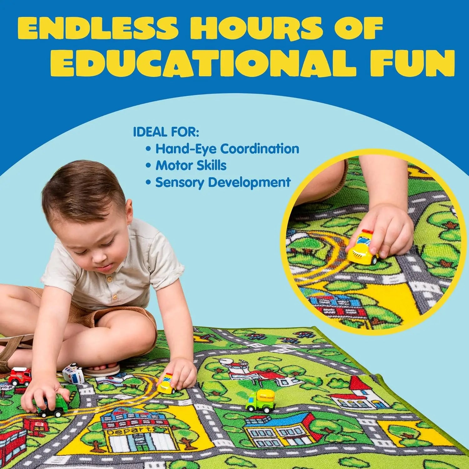 Kids City Map with 12 Cars Pull-Back Vehicle Set Play Track Rugs Holiday Gift