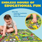 Kids City Map with 12 Cars Pull-Back Vehicle Set Play Track Rugs Holiday Gift