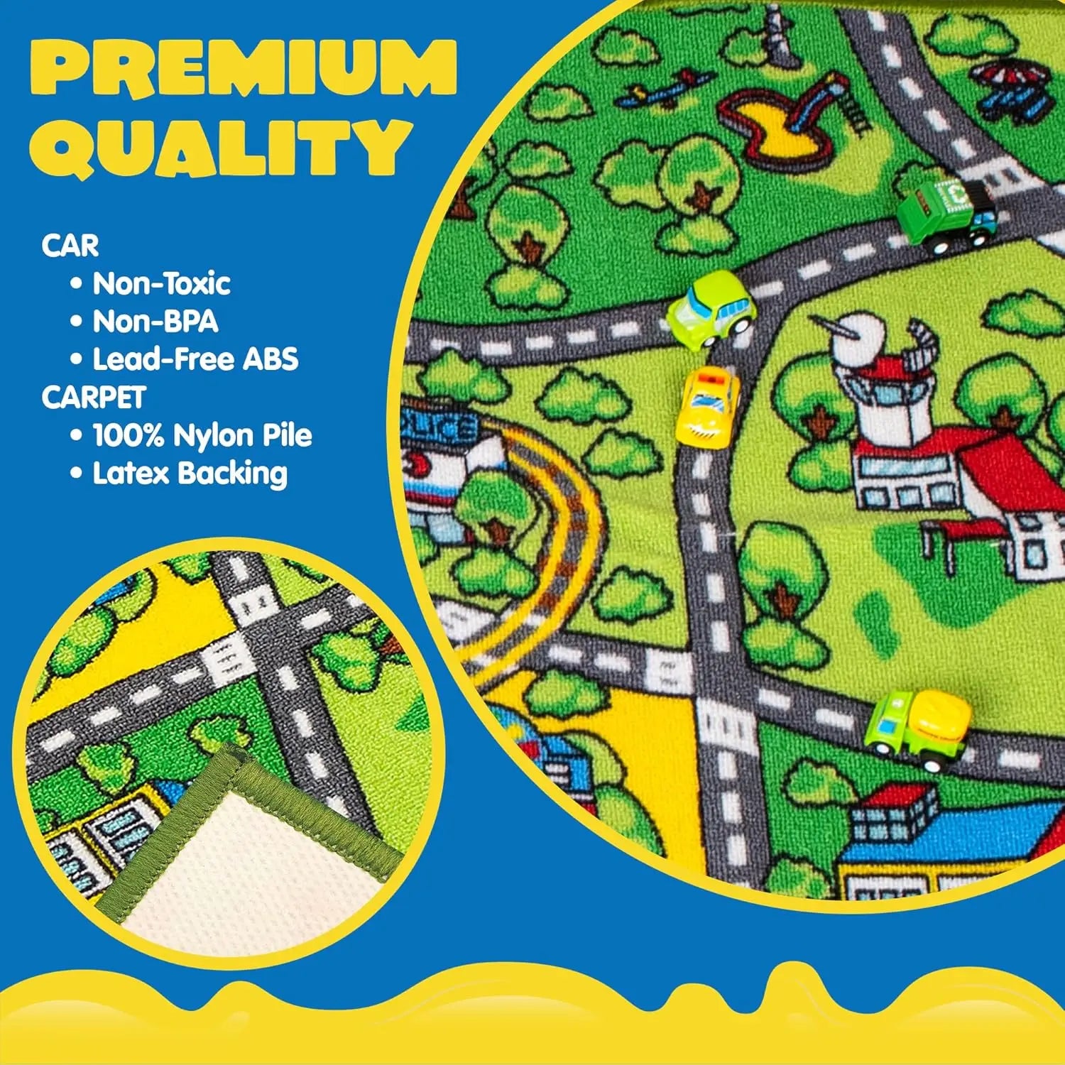 Kids City Map with 12 Cars Pull-Back Vehicle Set Play Track Rugs Holiday Gift
