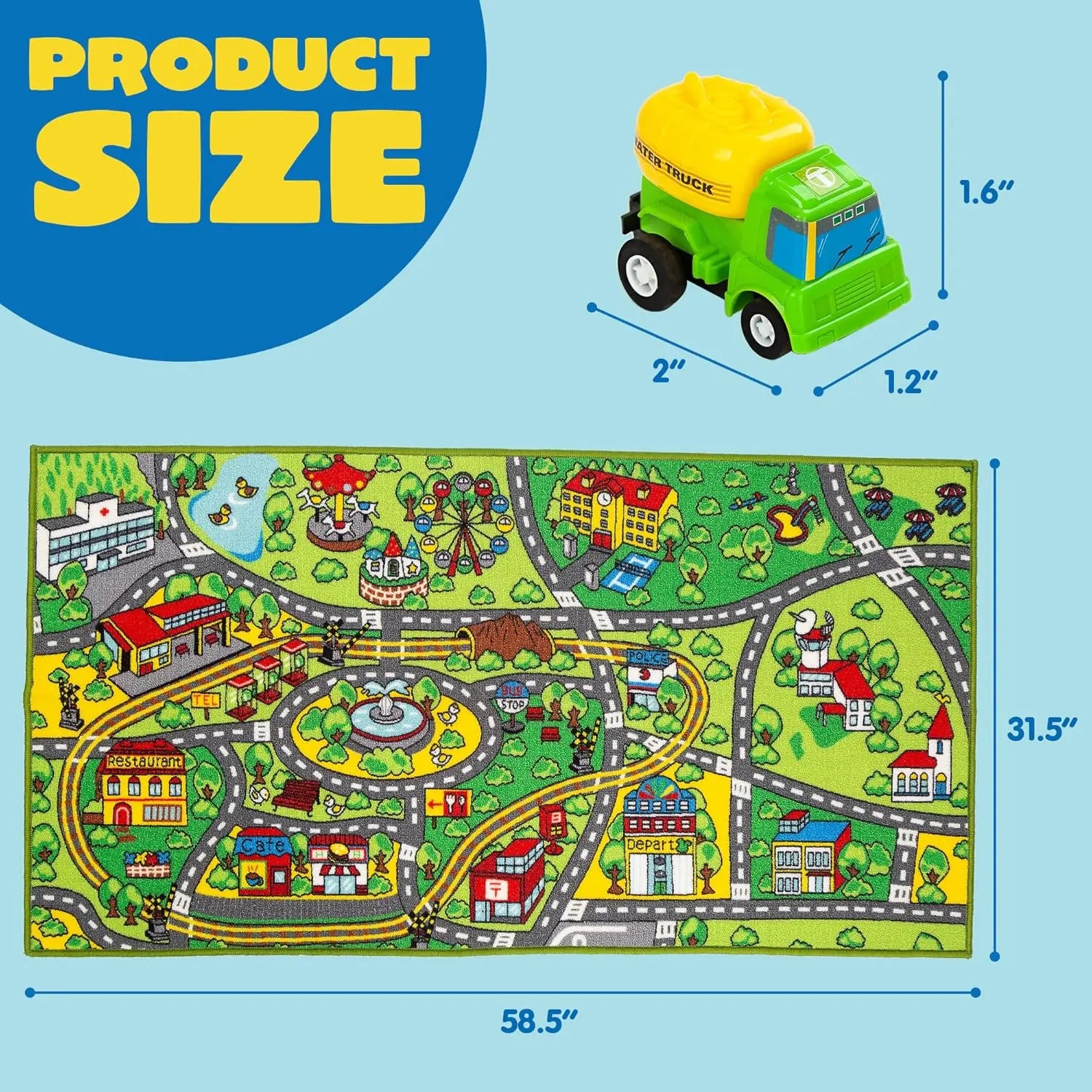 Kids City Map with 12 Cars Pull-Back Vehicle Set Play Track Rugs Holiday Gift