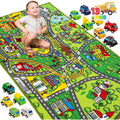 Kids City Map with 12 Cars Pull-Back Vehicle Set Play Track Rugs Holiday Gift