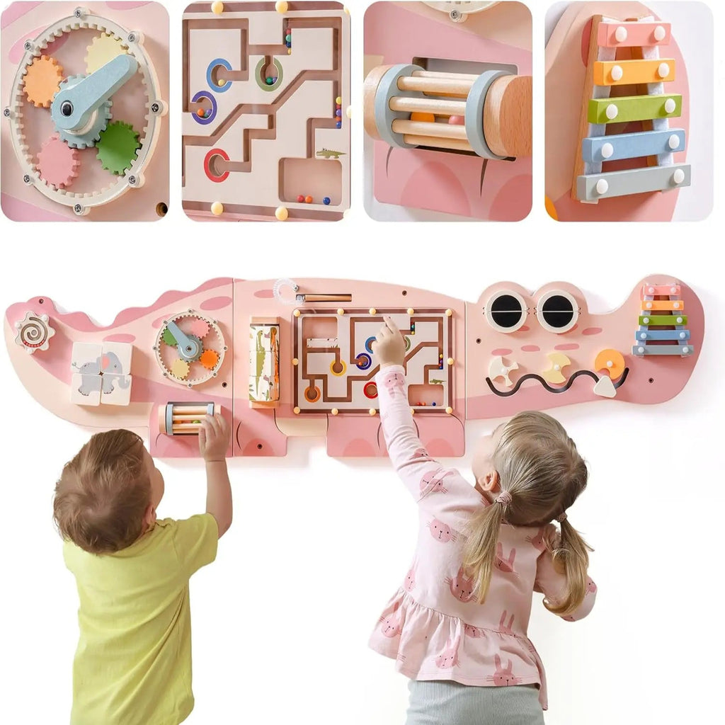 Toddlers Wooden Busy Board Learning Toy Wall Mounted Activity Centre with Gears Maze Toy