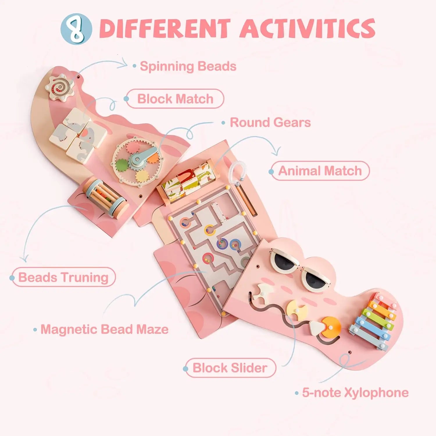 Toddlers Wooden Busy Board Learning Toy Wall Mounted Activity Centre with Gears Maze Toy