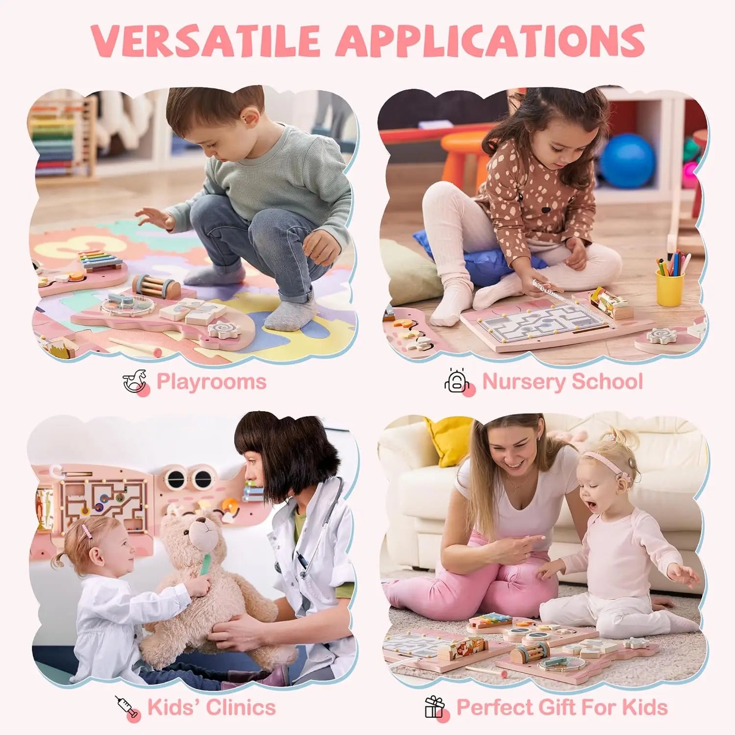 Toddlers Wooden Busy Board Learning Toy Wall Mounted Activity Centre with Gears Maze Toy