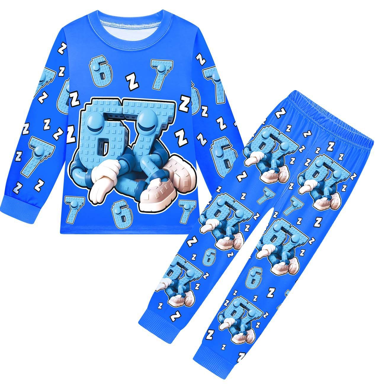 67 in Steal A Brainrot Costume Six-Seven Pajamas Set Long-Sleeve Tops Pants Soft Comfortable Sleepwear for Boys Girls