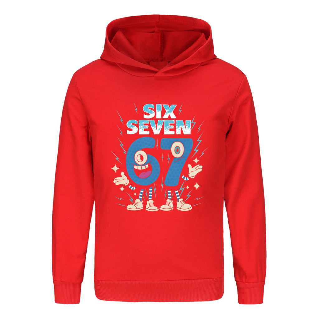 Six-Seven in Steal A Brainrot Costume Hooded Sweatshirt and Cap Trendy Outfit 67 Meme Hoodie for Boys Girls