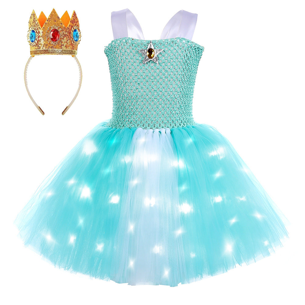 Light Up Princess Dress Pink Peach Tulle Tutu Dress with Crown for Birthday Party