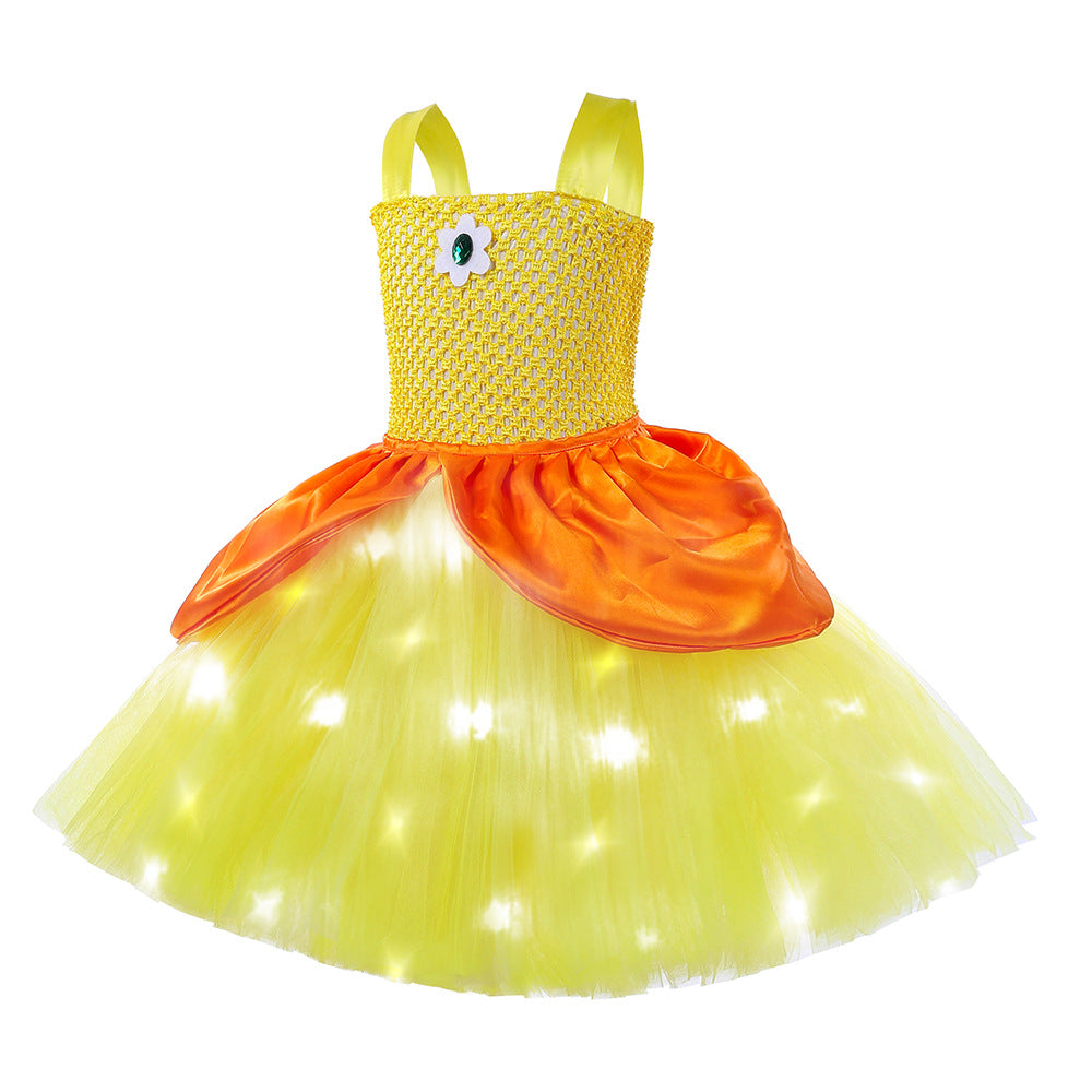Light Up Princess Dress Pink Peach Tulle Tutu Dress with Crown for Birthday Party