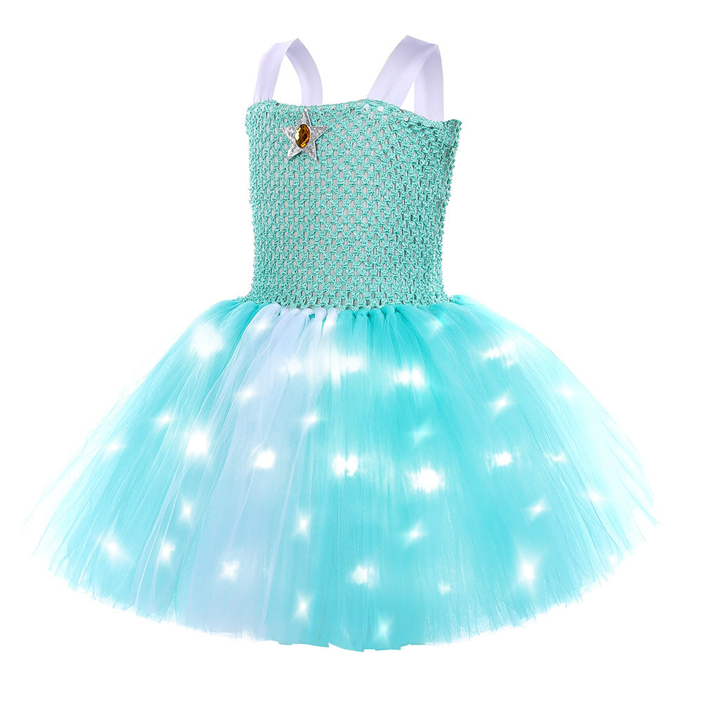 Light Up Princess Dress Pink Peach Tulle Tutu Dress with Crown for Birthday Party
