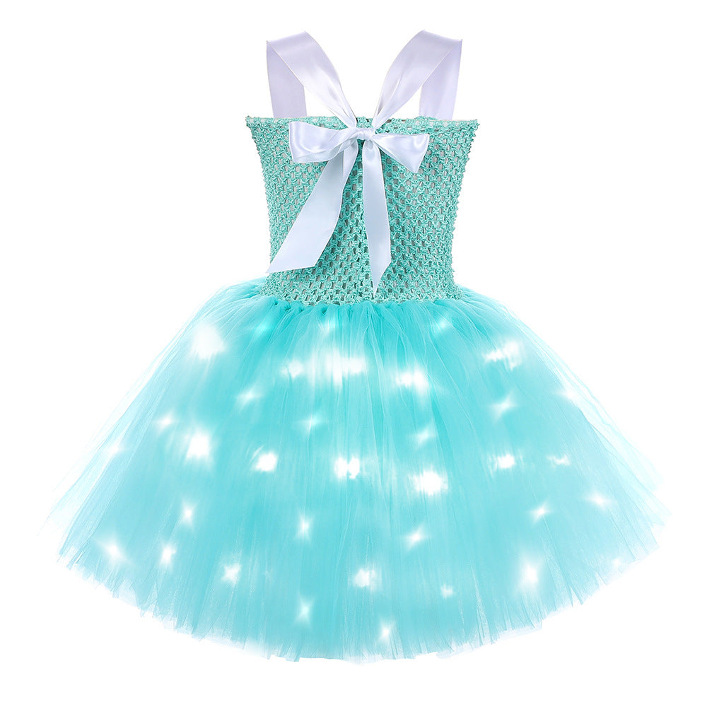 Light Up Princess Dress Pink Peach Tulle Tutu Dress with Crown for Birthday Party