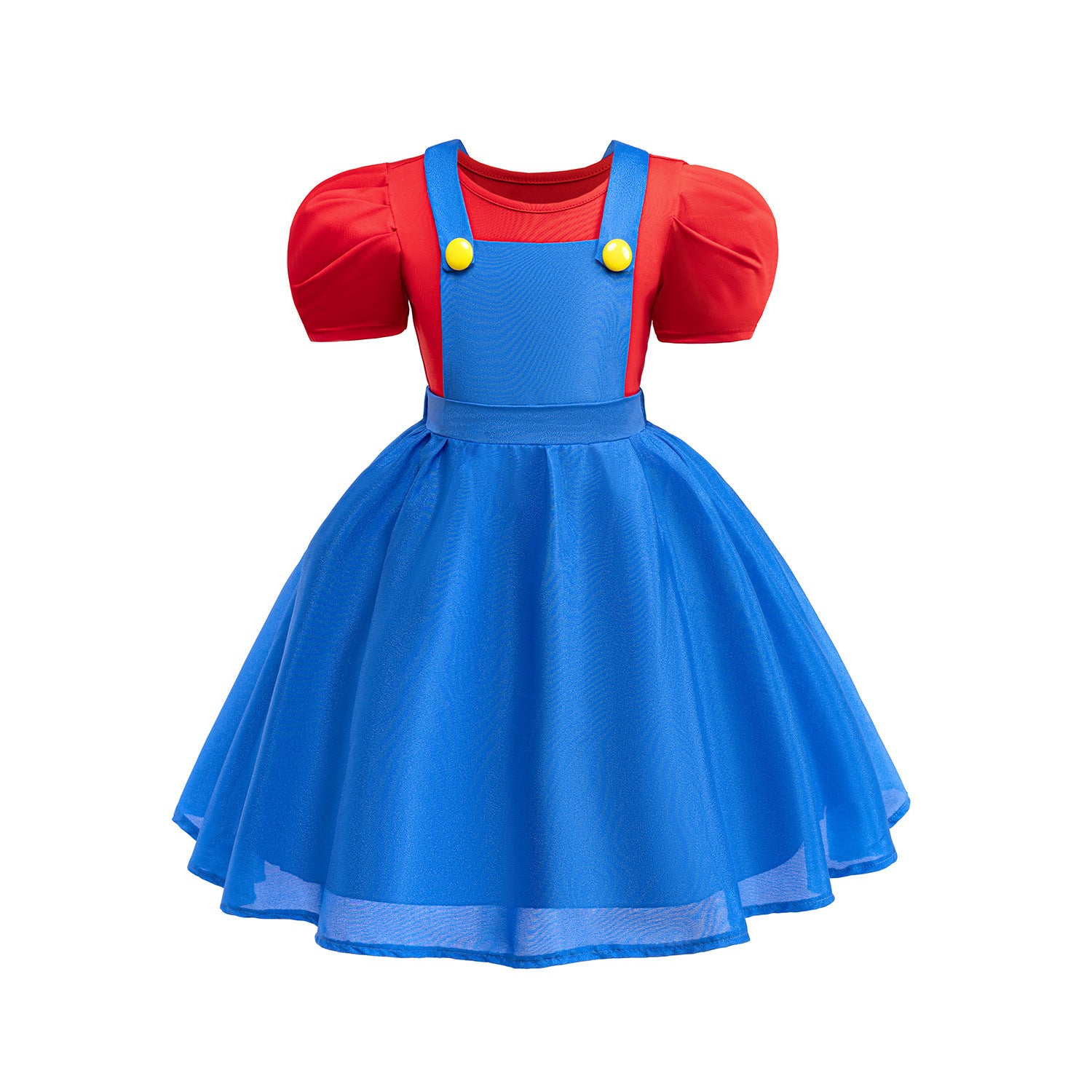 Super Bro Dress Blue Puff Sleeve Adventure Costume for Little Fans Game Player