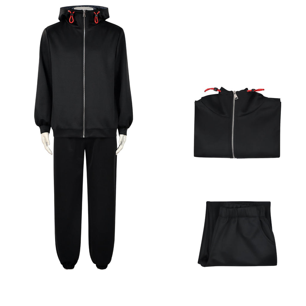 Yuji Tracksuit Black Zip-up Hoodie and Joggers 2pcs Suit for Cosplay Daily Wear