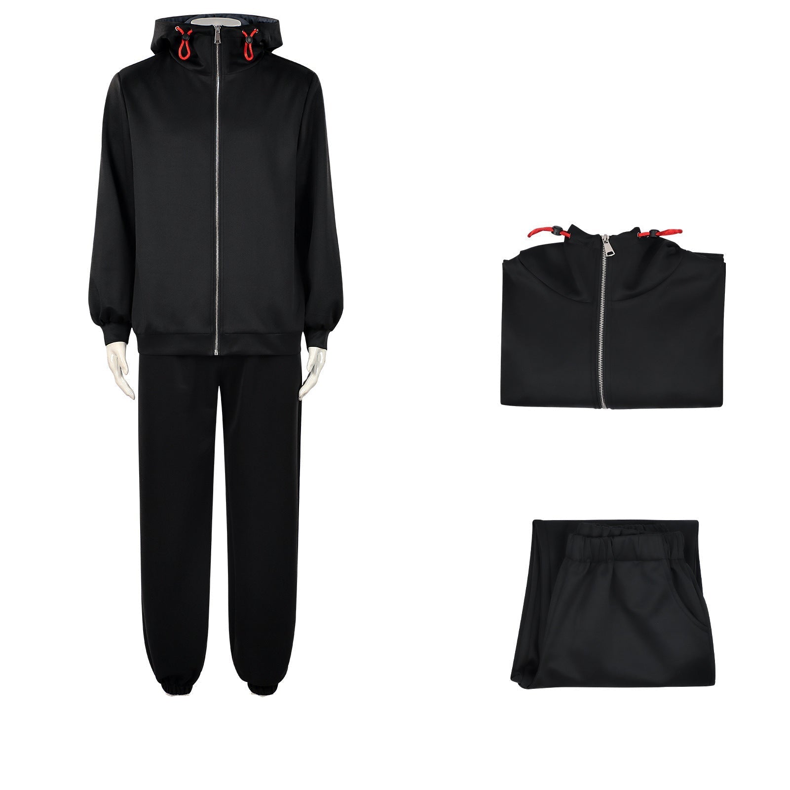 Yuji Tracksuit Black Zip-up Hoodie and Joggers 2pcs Suit for Cosplay Daily Wear
