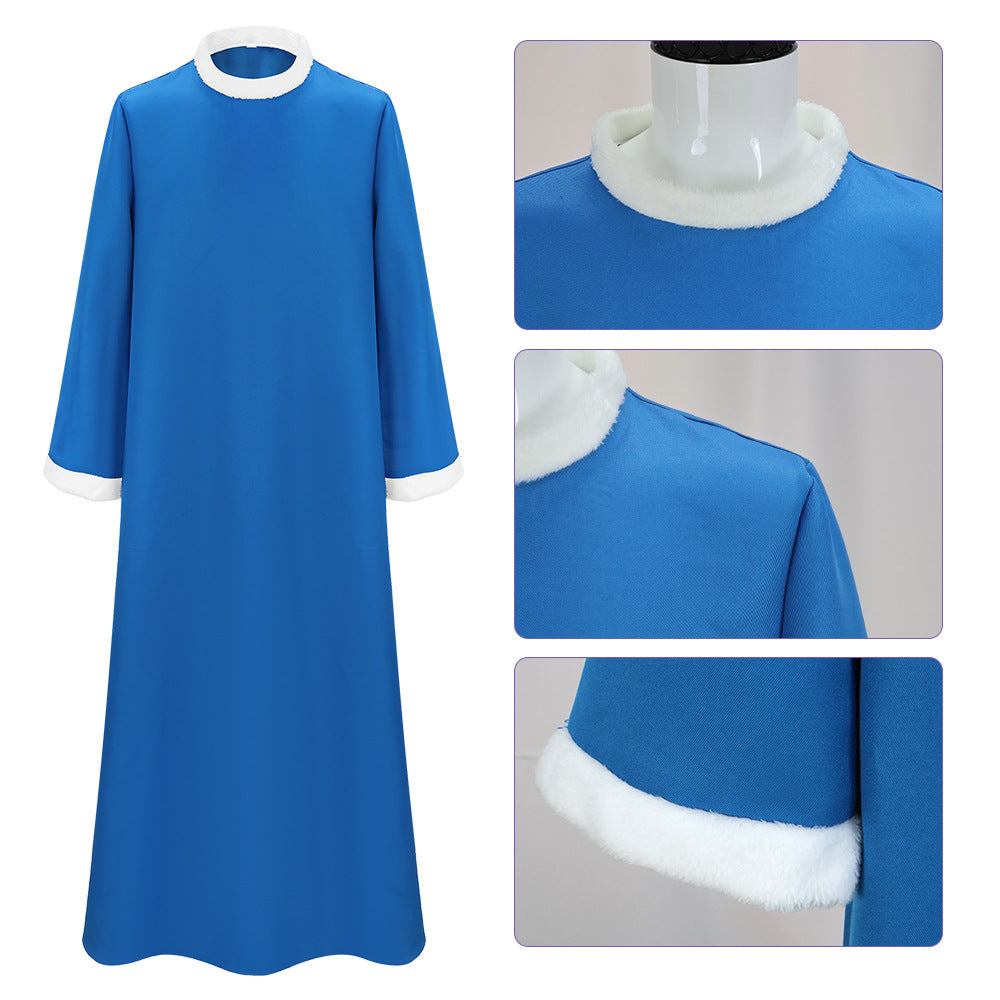 Classic Evil Wizard Costume Blue Magic Robe Hat and Glasses for Cosplay