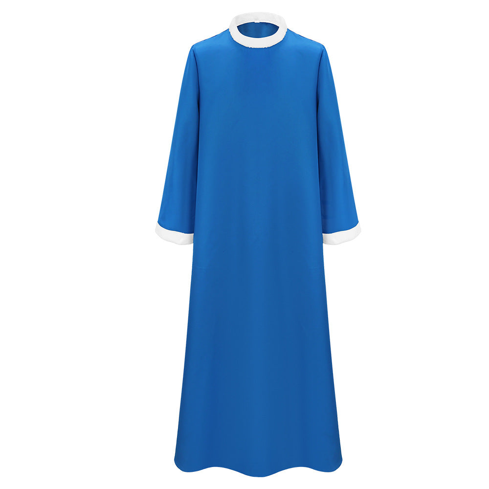 Classic Evil Wizard Costume Blue Magic Robe Hat and Glasses for Cosplay