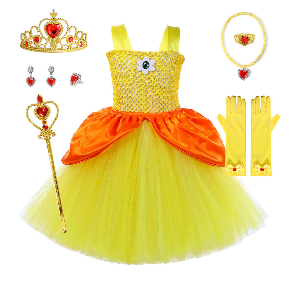 Princess Party Costume Tulle Tutu Dress with Crown and Accessories for Carnival Theme Events