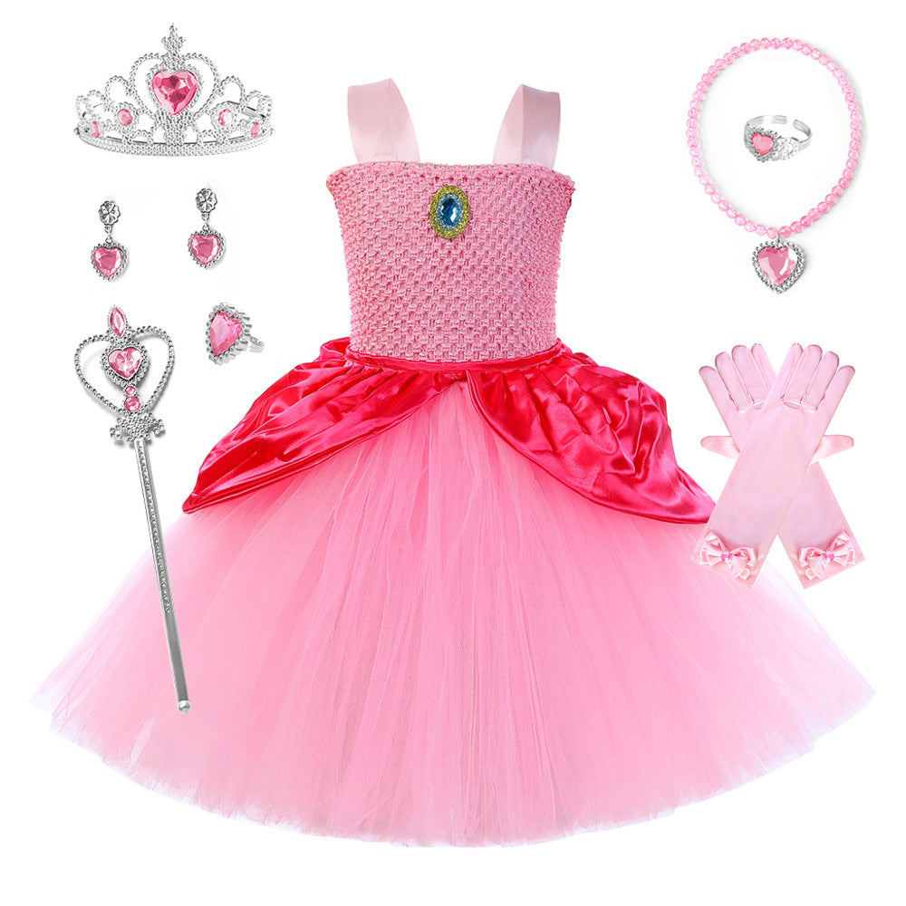 Princess Party Costume Tulle Tutu Dress with Crown and Accessories for Carnival Theme Events