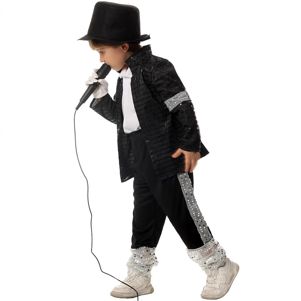 Retro Pop Star Costume Black Sequin Stage Performance Outfit The Perfect Gift for Music Fans