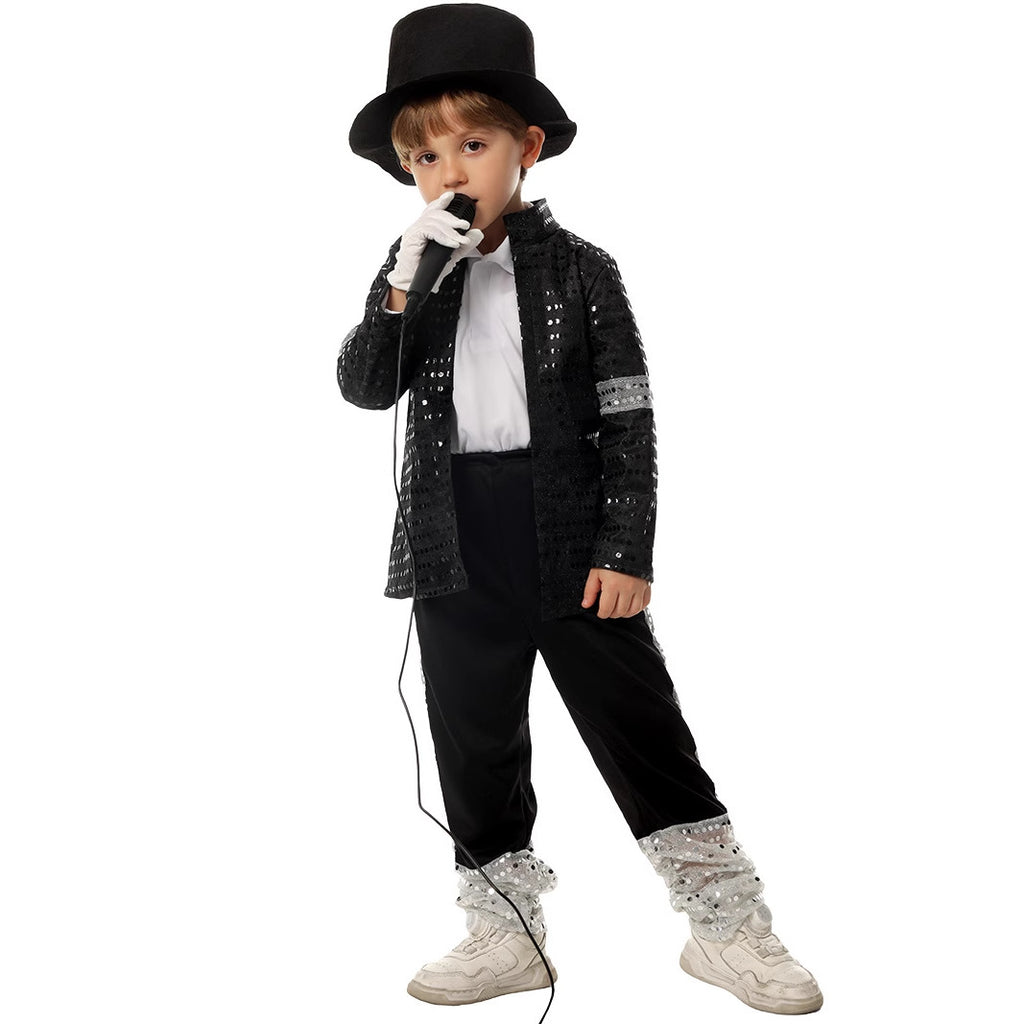 Retro Pop Star Costume Black Sequin Stage Performance Outfit The Perfect Gift for Music Fans