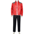 Kids Adults King of Pop Stage Performance Outfit Red 80s Shiny PU Leather Jacket and Pants Set for Fans Cosplay Events