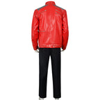Kids Adults King of Pop Stage Performance Outfit Red 80s Shiny PU Leather Jacket and Pants Set for Fans Cosplay Events