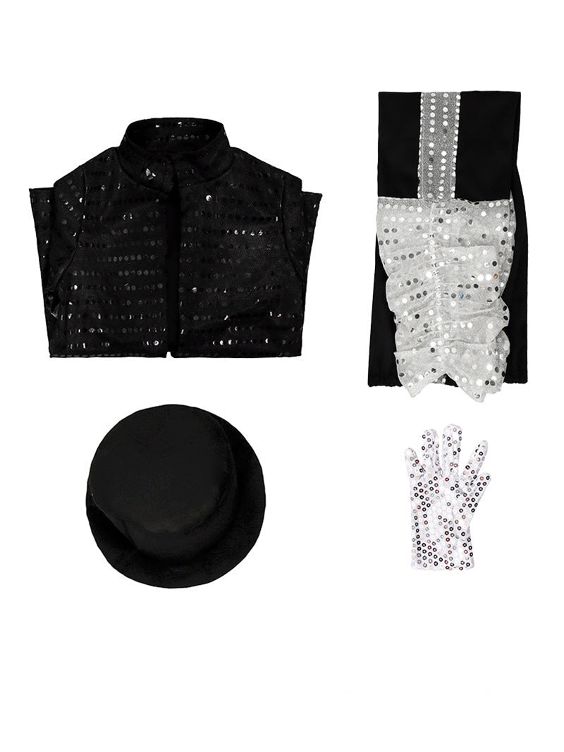 Retro Pop Star Costume Black Sequin Stage Performance Outfit The Perfect Gift for Music Fans