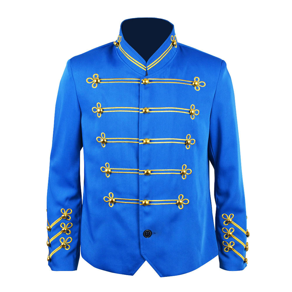 Retro Pop Star Jacket Blue Stand Collar Music Star 80s Stage Outfit for Cosplay