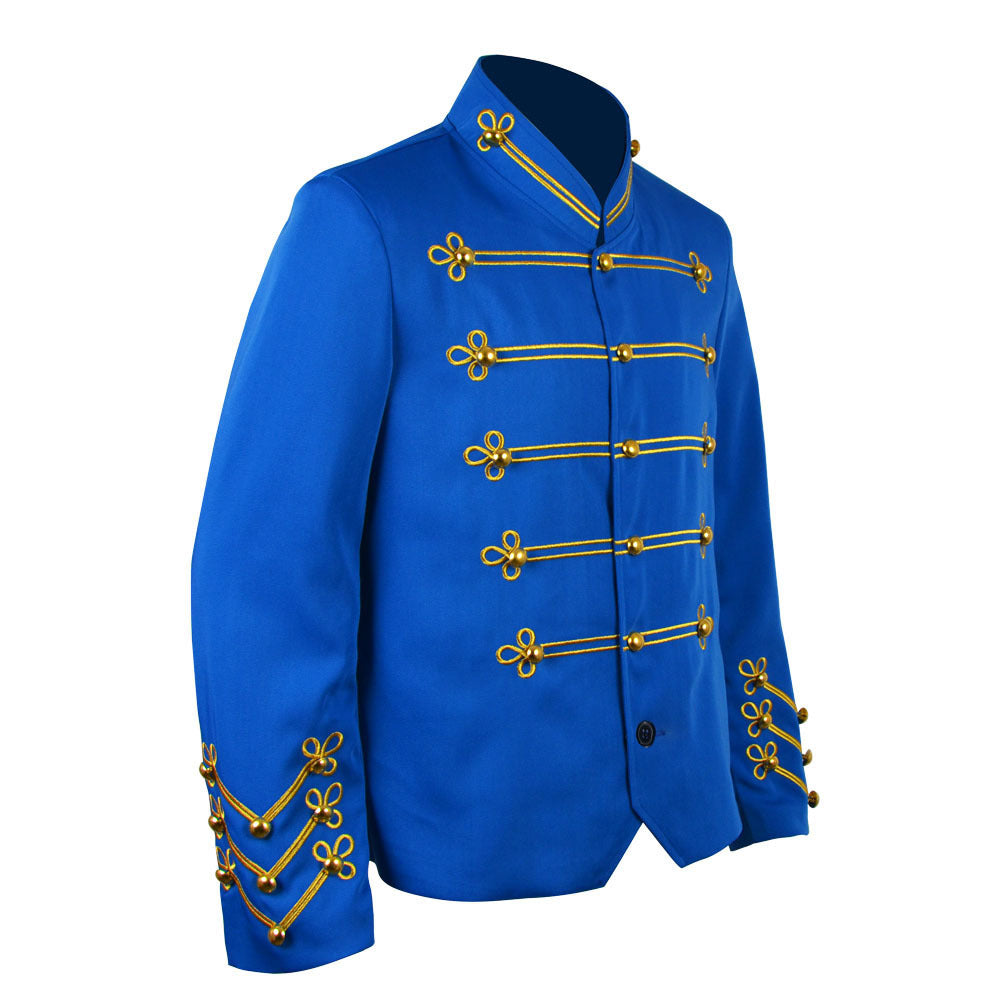 Retro Pop Star Jacket Blue Stand Collar Music Star 80s Stage Outfit for Cosplay