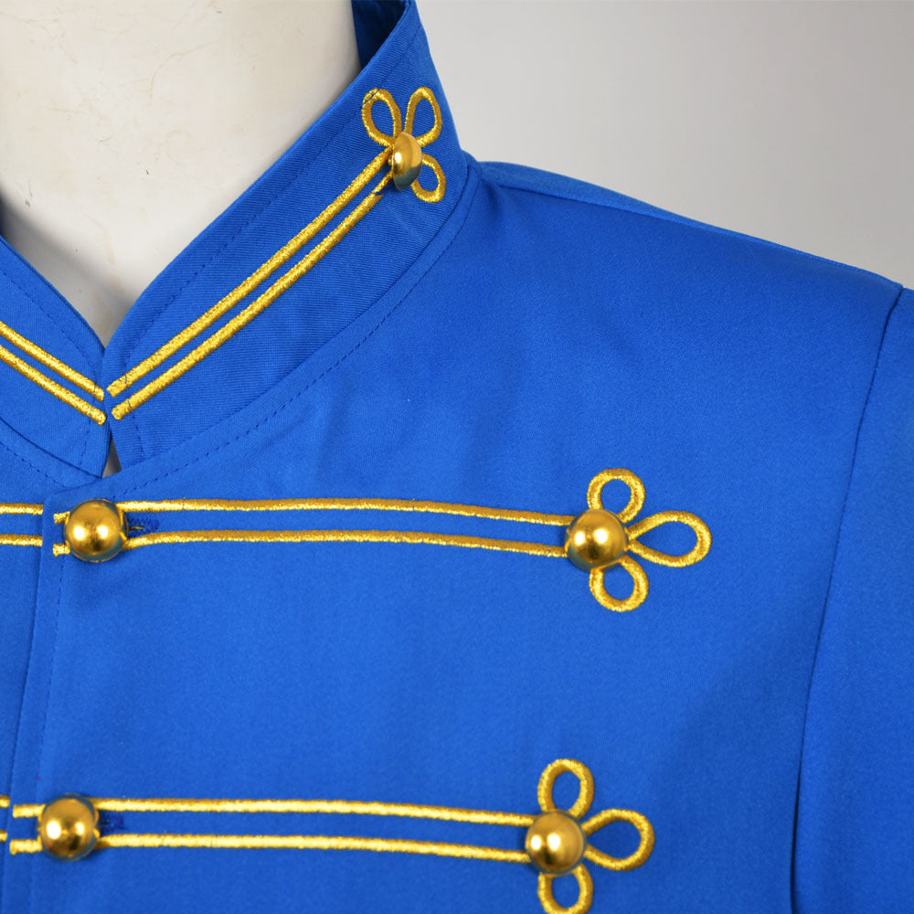 Retro Pop Star Jacket Blue Stand Collar Music Star 80s Stage Outfit for Cosplay