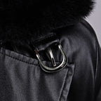 Survival Horror Agent Tactical Outfit Black Leather Coat with Fur Collar Blue Inner Shirt and Pants for Cosplay