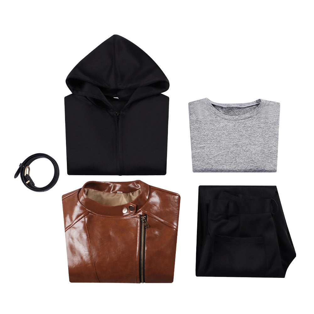 Retro 90s Journalist Costume Classic Survival Horror Style Leather Jacket Pants Suit for Game Roleplay
