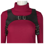 Mystery Agent Tactical Costume The Spy in Red Dress with Faux Leather Body Harness and Holster for Roleplay Events