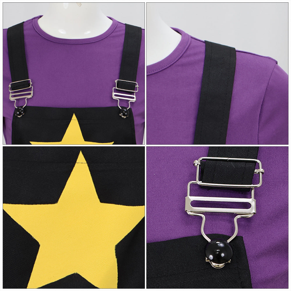 Star Doll Costume Purple Shirt with Suspender Skirt and Matching Leg Covers for Horror Game Fans