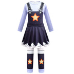 Creepy Doll Costume Purple Star Dress with Elastic Pants and Bag for Immersive Roleplay