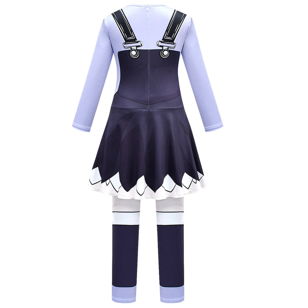 Creepy Doll Costume Purple Star Dress with Elastic Pants and Bag for Immersive Roleplay