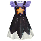 Horror Game Doll Outfit Purple Flutter Sleeves Dress Bag with Leggings for Themed Event