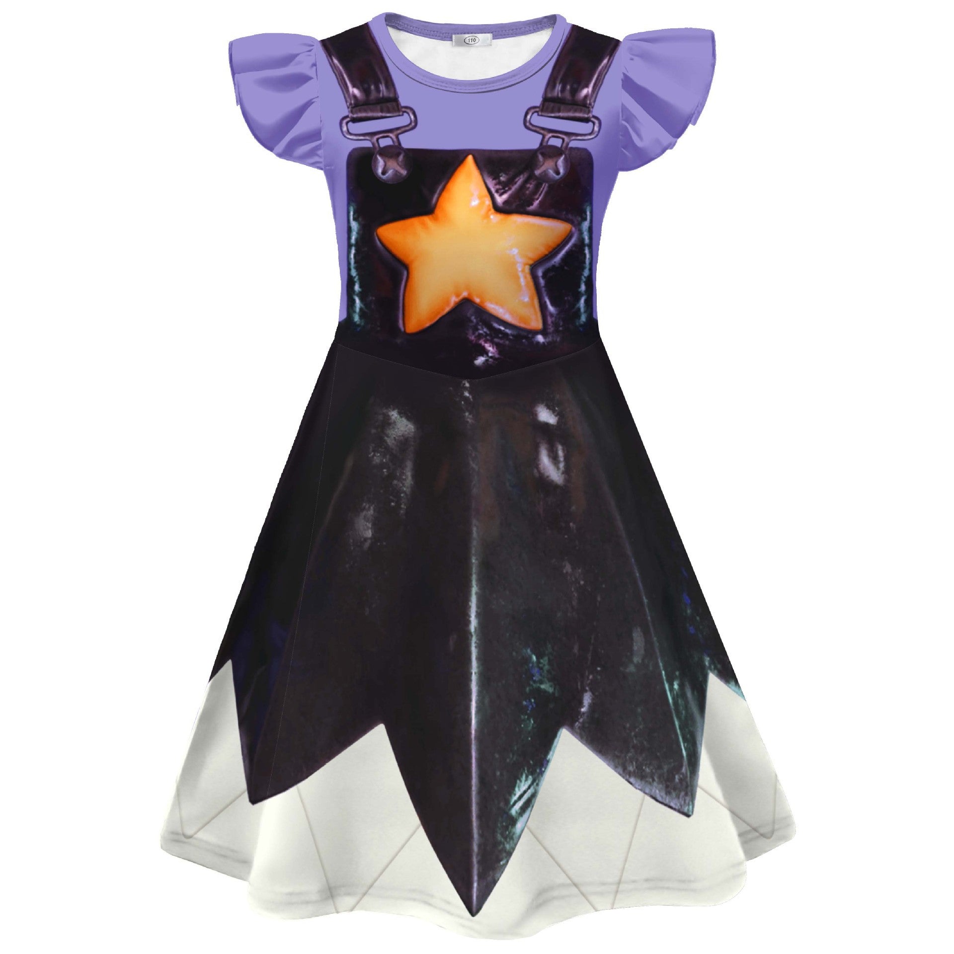 Horror Game Doll Outfit Purple Flutter Sleeves Dress Bag with Leggings for Themed Event