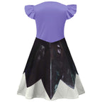 Horror Game Doll Outfit Purple Flutter Sleeves Dress Bag with Leggings for Themed Event