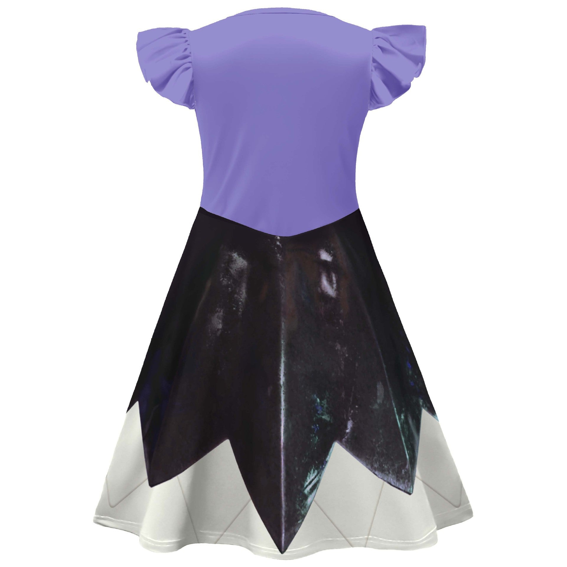 Horror Game Doll Outfit Purple Flutter Sleeves Dress Bag with Leggings for Themed Event