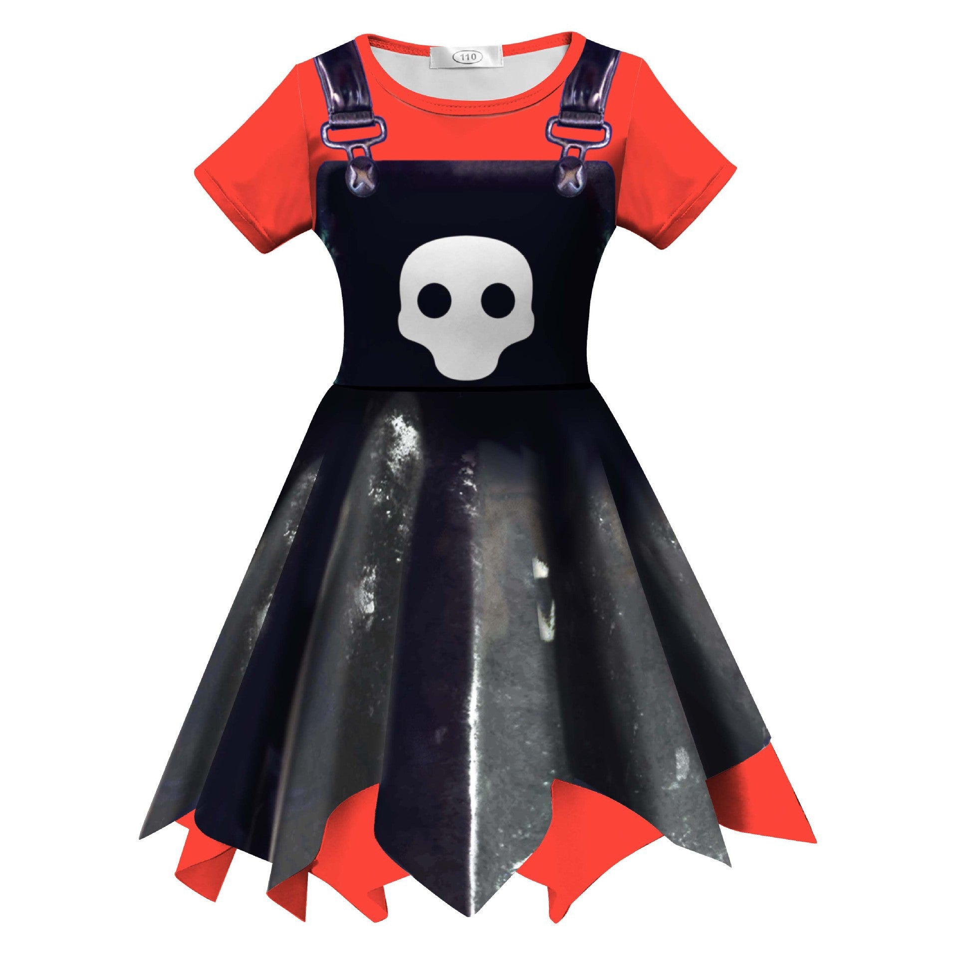 Girls Game Inspired Doll Costume Black Asymmetric Hem Dress Bag and Leggings Suit for Spooky Dress-Up Party 4-10Y