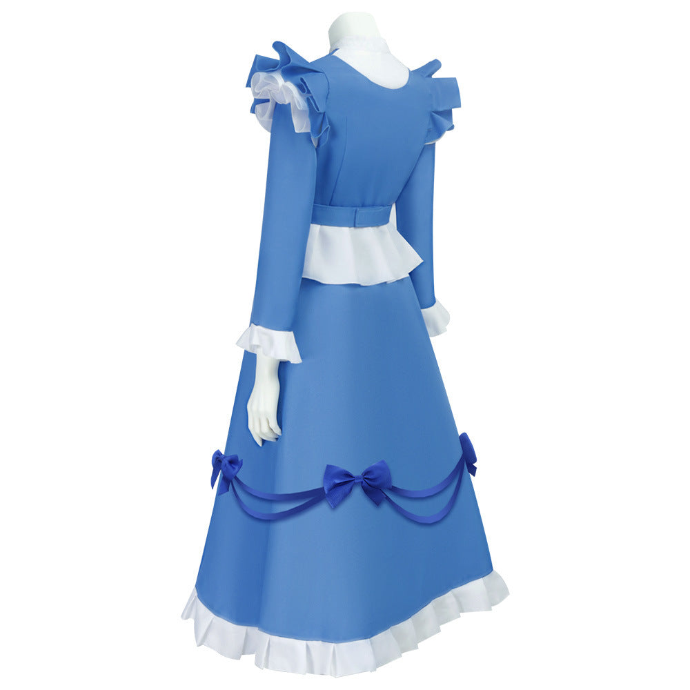 Girls The Incredible Doll Costume Blue Maid Dress with Matching Bow Accessories for Halloween Cosplay Theme Parties