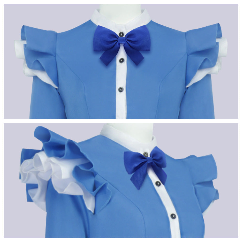 Girls The Incredible Doll Costume Blue Maid Dress with Matching Bow Accessories for Halloween Cosplay Theme Parties