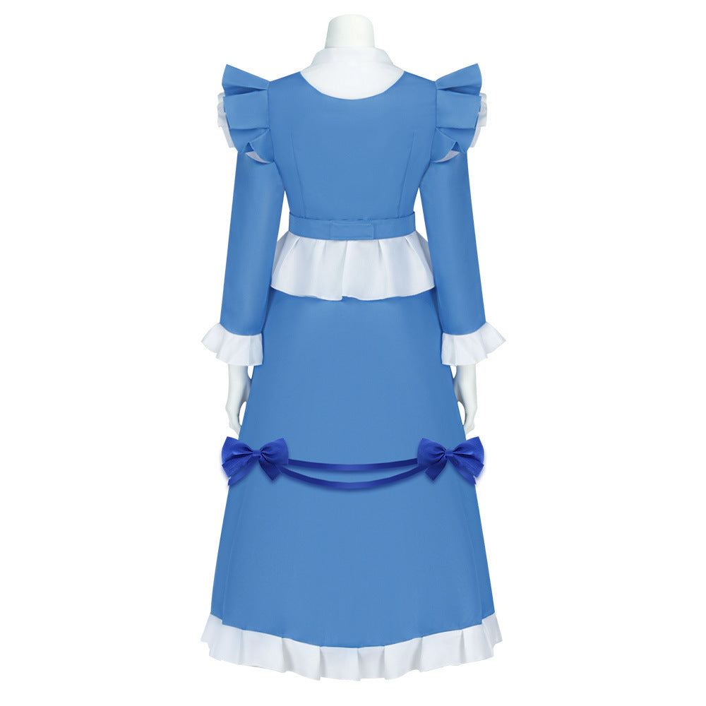 Girls The Incredible Doll Costume Blue Maid Dress with Matching Bow Accessories for Halloween Cosplay Theme Parties
