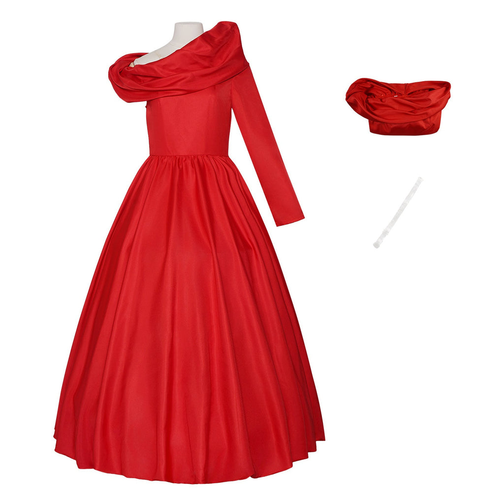Women The Devil Miranda Gown Chief Editor Red One-Sleeve Off Shoulder Satin High Low Dress for Formal Events